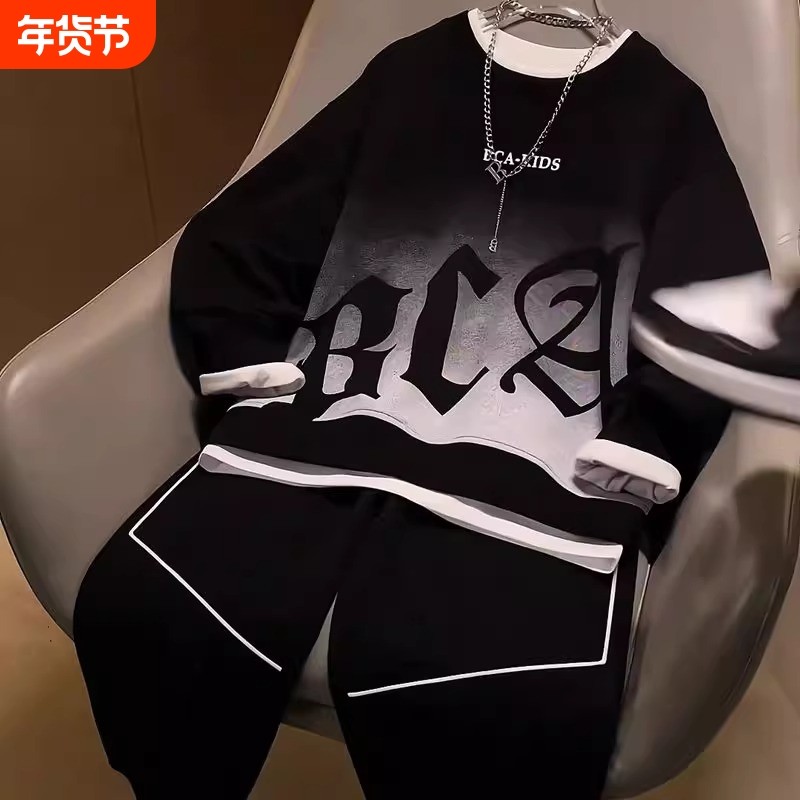 男童秋冬装加绒套装2025新款帅气中大童装春秋款运动衣服时髦男孩