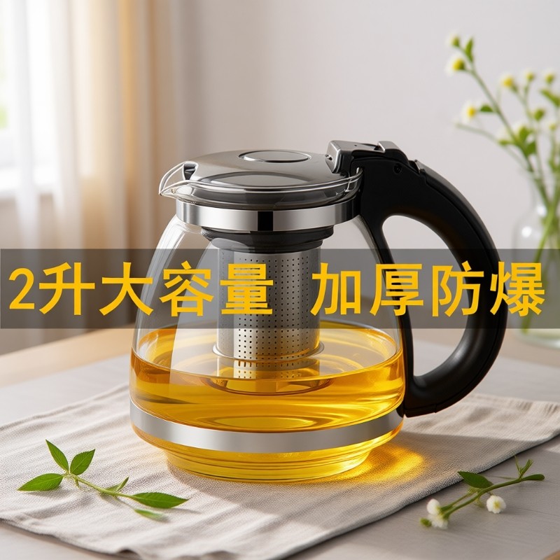 耐高温玻璃茶壶泡茶壶加厚防爆家用大容量水壶茶杯茶具套装花茶壶