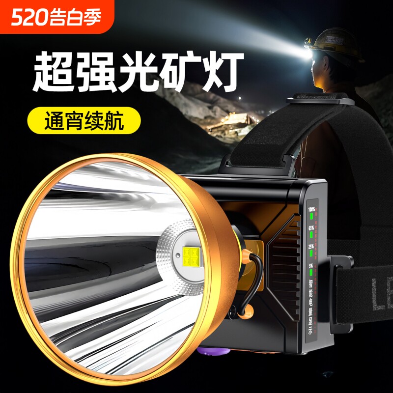 头灯2026新款强光矿灯超亮头戴式超长续航钓鱼专用赶海充电户外灯