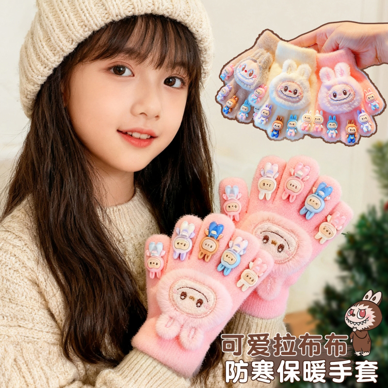 儿童手套新款可爱小女孩五指套冬季男女童防寒保暖宝宝手指套加绒