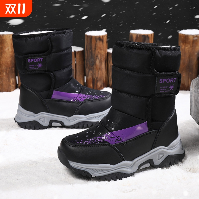 女童棉靴冬季新款儿童加绒加厚保暖棉鞋防水中大童高帮防滑雪地靴