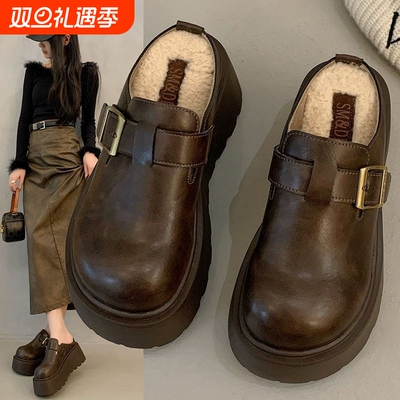 包头半拖毛毛拖鞋女外穿棉鞋厚底