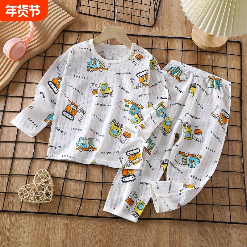 新款儿童纯棉家居服套装夏季长袖睡衣薄款空调服男女童装