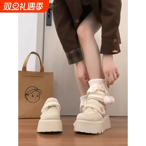 魔术贴厚底加绒勃肯鞋女2025新款冬季一脚蹬保暖毛毛棉鞋子雪地靴