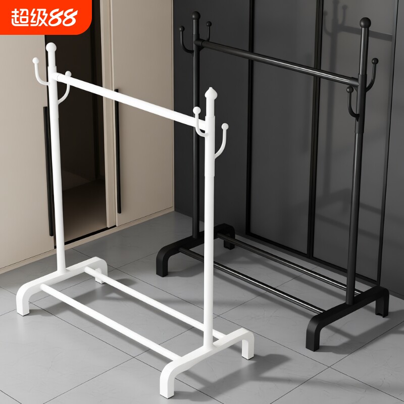 挂衣架落地家用卧室简易收纳衣帽架阳台双杆晾衣架子置物承重钢管