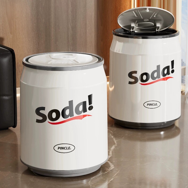 创意易拉罐垃圾桶家用带轮卧室客厅卫生间厨房纸篓吸附套袋可移动