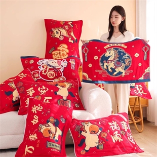 新年八层纯棉纱布枕巾一对装情侣喜庆枕头巾加厚比纯棉盖巾双人