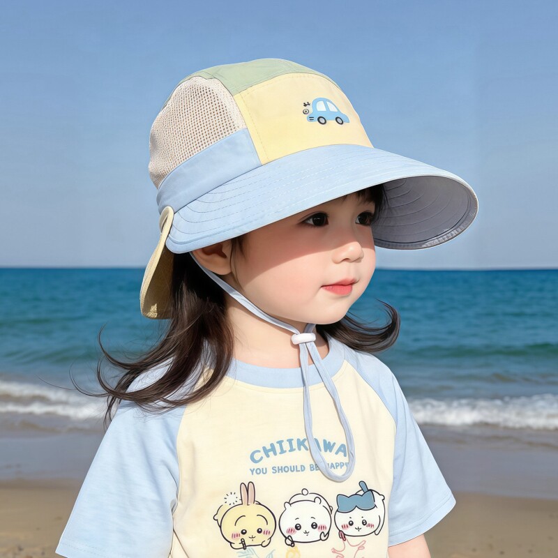 儿童遮阳帽子夏季薄款防晒大帽檐透气网眼披肩帽男女宝宝春渔夫帽