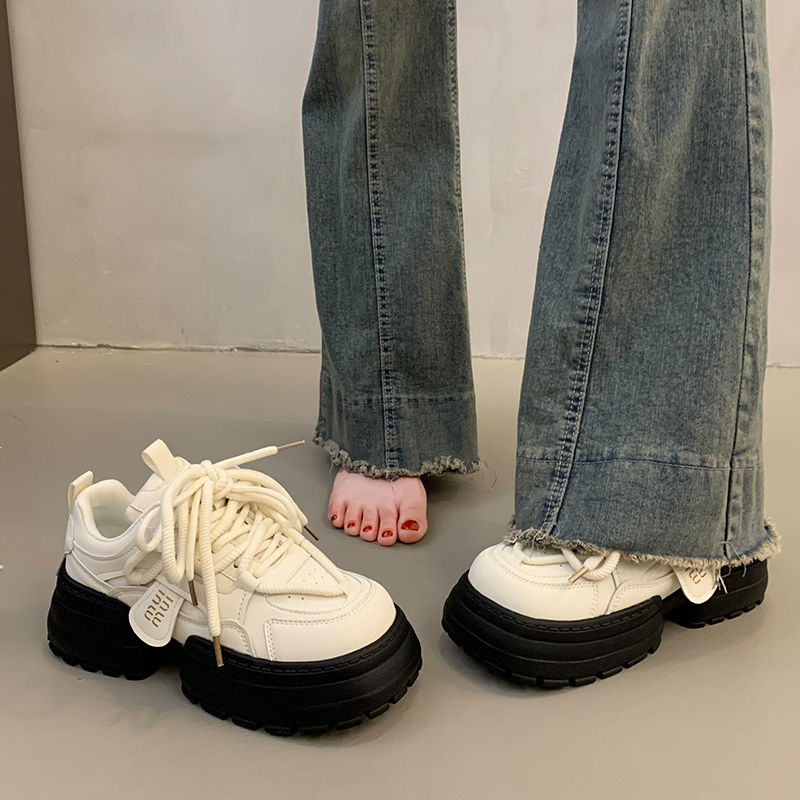 高级感百搭小白鞋增高厚底板鞋女2025新款夏季松糕休闲运动老爹鞋