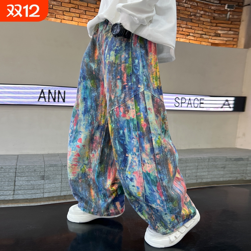 男童秋装裤子中大儿童装休闲裤春秋款2025新款秋季扎染时髦炸街潮