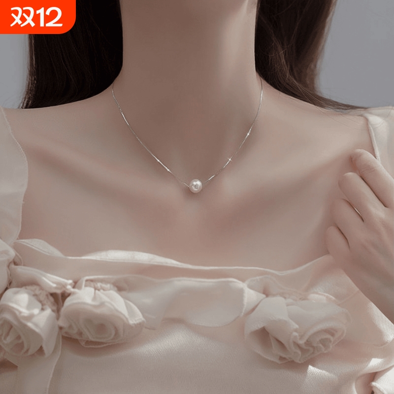 单颗珍珠钛钢项链女2024年新款气质锁骨链轻奢小众颈链防过敏