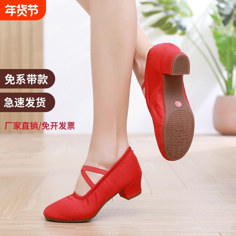 广场舞蹈教师鞋室外成人软底女古典民族练功芭蕾舞蹈鞋高跟中跟