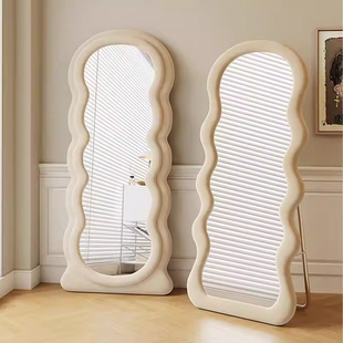 奶油ins风全身镜女生卧室家用落地镜异形试穿衣镜网红大镜子法式