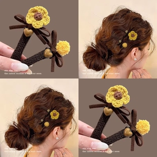 花朵毛球蝴蝶结发夹女前额刘海夹子头饰2026新款高端侧边夹发卡秋