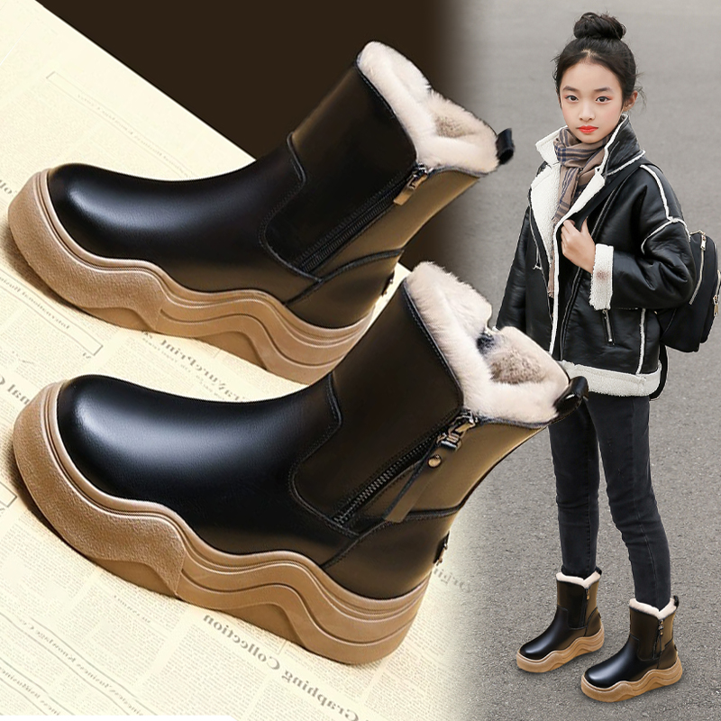 女童雪地靴2025冬季新款儿童靴子加绒加厚大棉中大童棉鞋防水棉靴