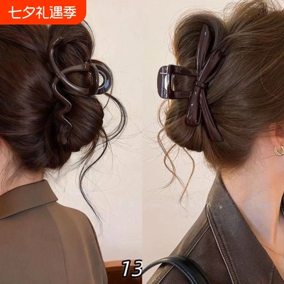 组合抓夹复古色蝴蝶结飘带高级感夹盘发夹波浪发抓女后脑勺鲨鱼夹