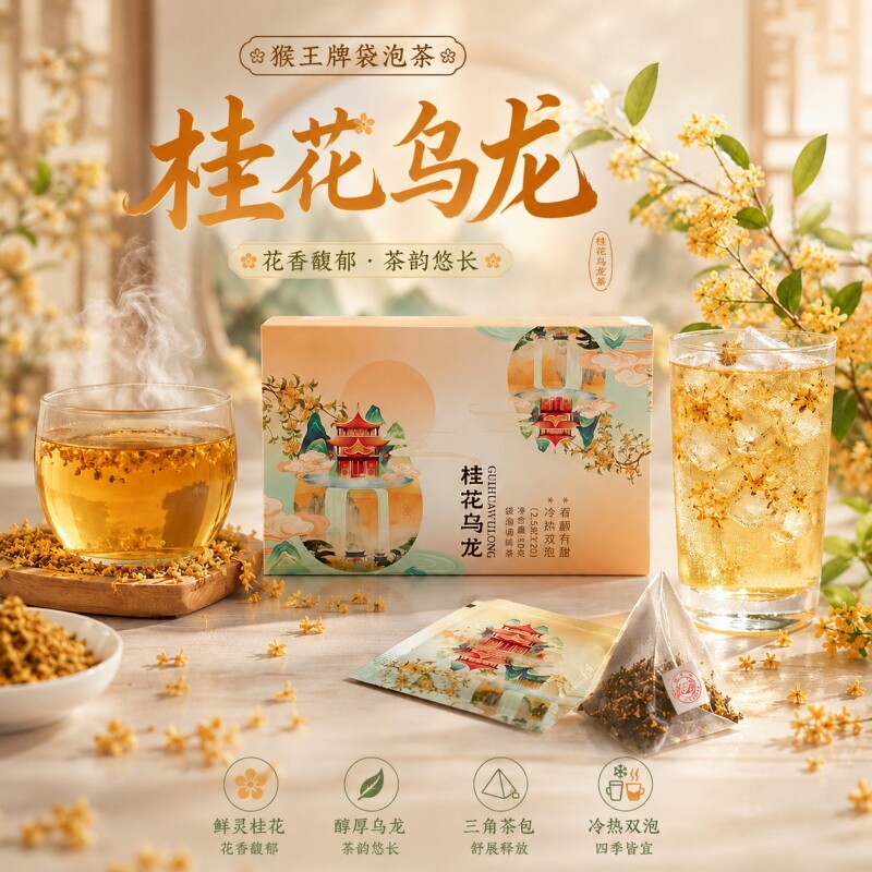 【猴王牌】桂花乌龙盒装冷热双冲20泡便携袋装独立小包装袋泡茶