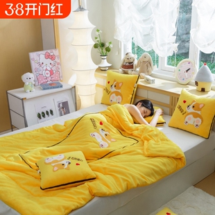 冬季加厚抱枕被子两用牛奶绒毯子靠垫枕头被可折叠汽车办公午休被