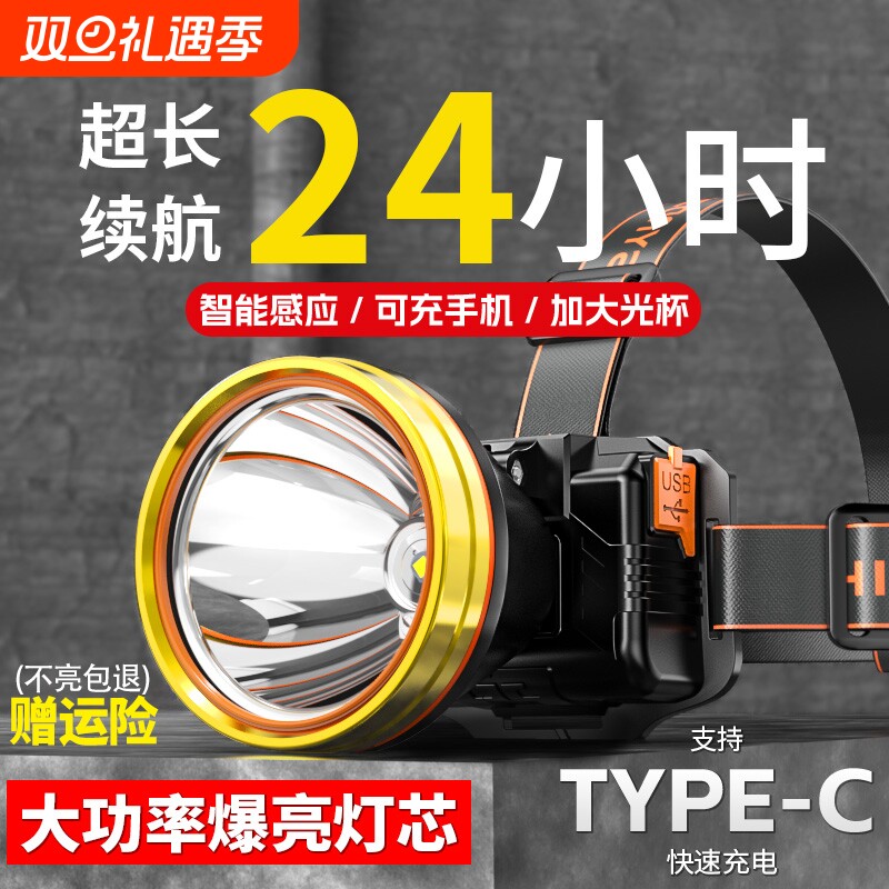 头灯强光充电超亮长续航锂电户外头戴式小型手电筒夜钓鱼