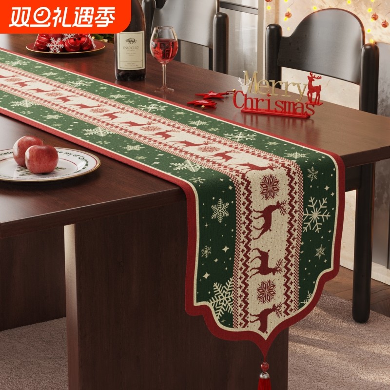 圣诞桌旗客厅节日氛围装饰长条餐桌茶几桌布2025新款喜庆茶旗盖布