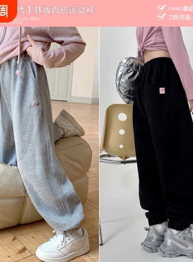 女童运动裤子春秋新款2025儿童韩版宽松卫裤薄款灰色洋气休闲长裤