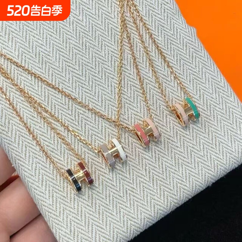 全新高定品质mini POP双拼色h项链高级感珐琅双色迷你H锁骨