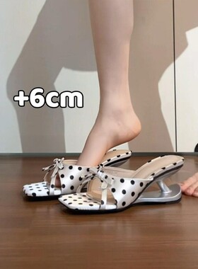 6cm~绝美波点凉拖鞋女春夏法式异形跟配裙子高跟鞋坡跟白色黑色
