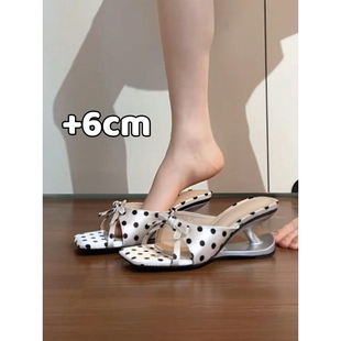 6cm~绝美波点凉拖鞋女春夏法式异形跟配裙子高跟鞋坡跟白色黑色