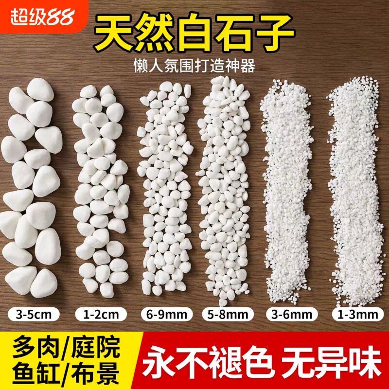 小白石子庭院造景鱼缸鹅卵石原石天然颗粒养花多肉盆栽装饰铺面石