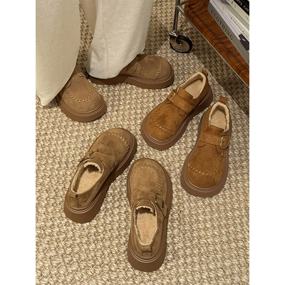 贾不假勃肯鞋女2025新款秋冬季时尚百搭爆款厚底增高加绒鞋子磨砂