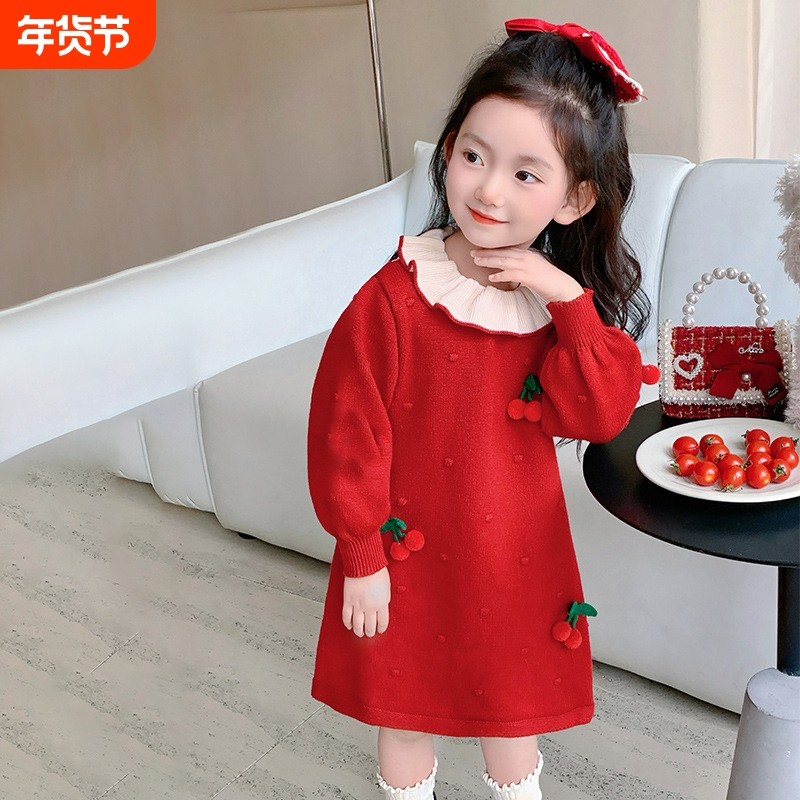 女童针织翻领可爱甜美连衣裙儿童公主裙小女孩礼服生日抓周秋冬,童装/婴儿装/亲子装,连衣裙,淘宝优惠券,粉丝福利购,淘宝优惠卷