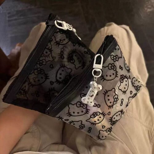 HelloKitty化妆包旅行便携式网纱零钱包可爱收纳包三丽鸥新款手提