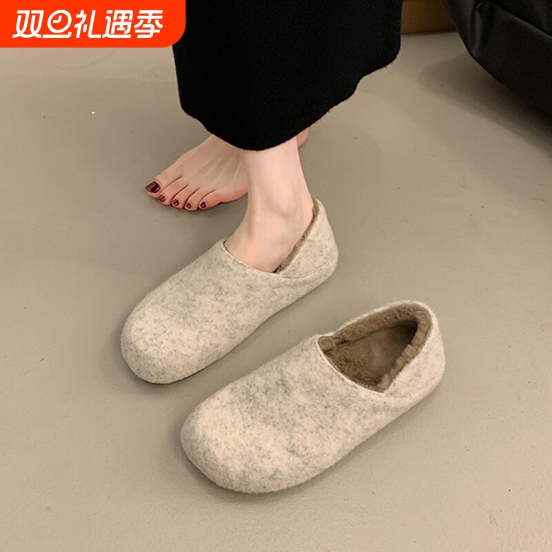 勃肯鞋女2025秋冬新款一脚蹬软底加绒保暖孕妇豆豆棉鞋懒人穆勒鞋