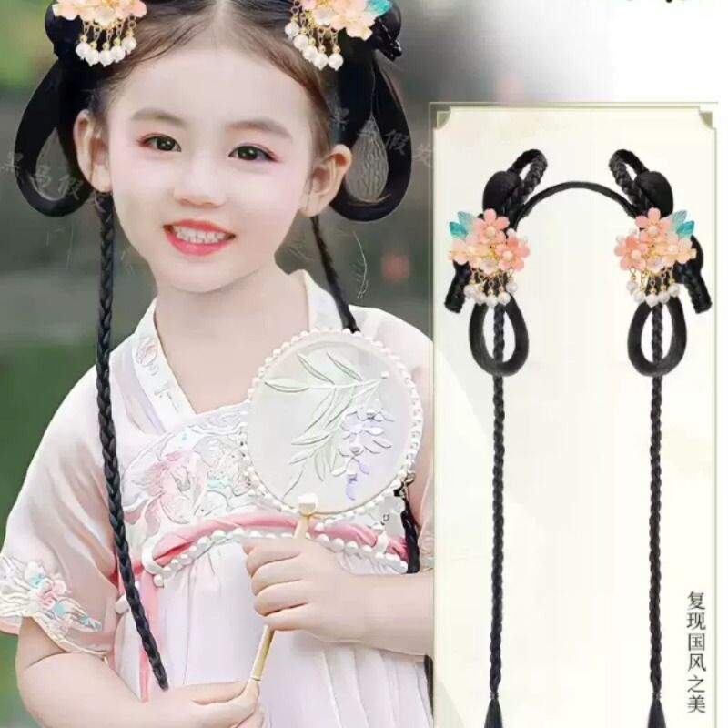 女童汉服假发古风头饰一体儿童假发包古装日常发髻造型盘发垫发饰