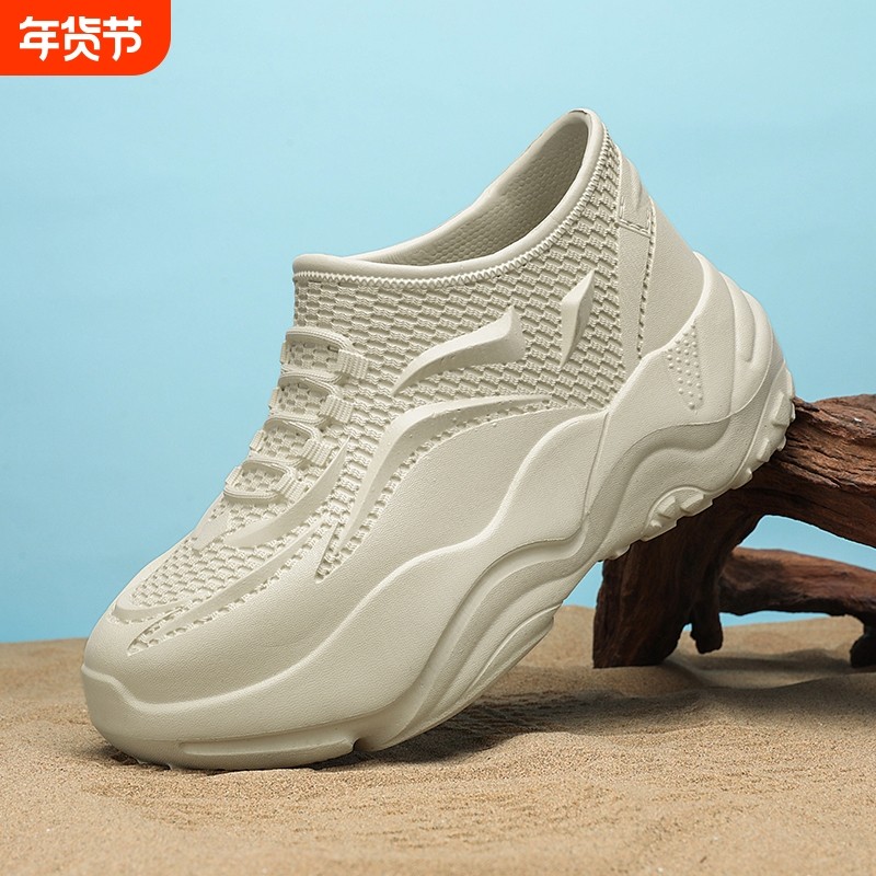 男士户外防滑防水防油工作厨师鞋便捷厚底懒人一脚蹬时尚休闲鞋