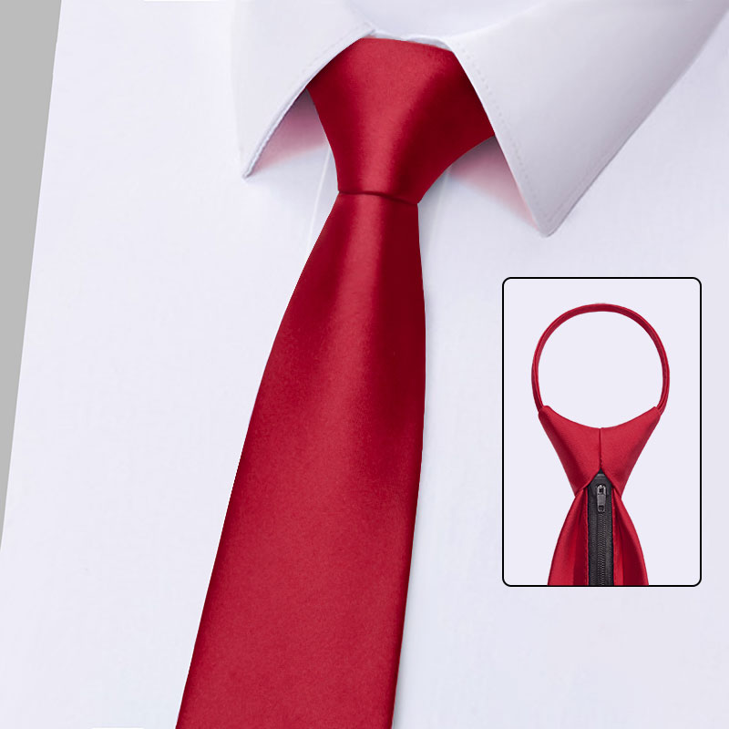 领带男拉链式正装高端衬衫免打男士新郎手打红色条纹拉链款斜纹