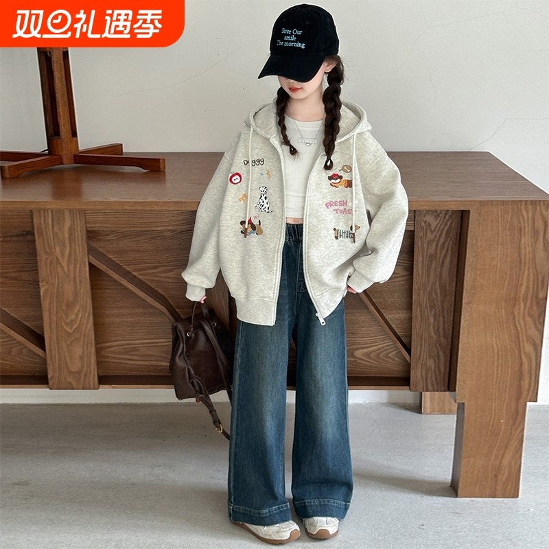 女童夹棉加厚卫衣外套秋冬款2025新款儿童冬装女孩上衣轻薄可机洗