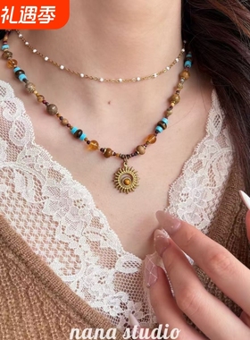 2026新款秋冬复古美拉德串珠毛衣链小众设计高级感精致百搭项链女