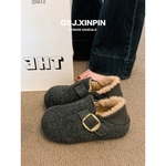 厚底复古内增高两穿勃肯鞋女2025新款秋冬女鞋毛呢懒人鞋加绒棉鞋