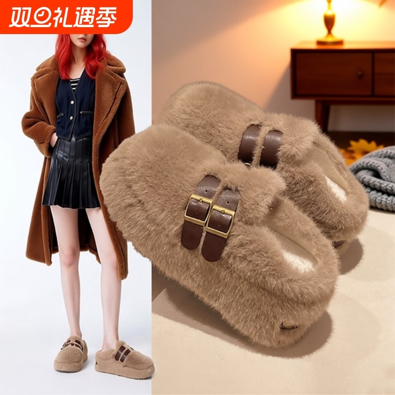 棉拖鞋外穿加绒一脚蹬包头拖