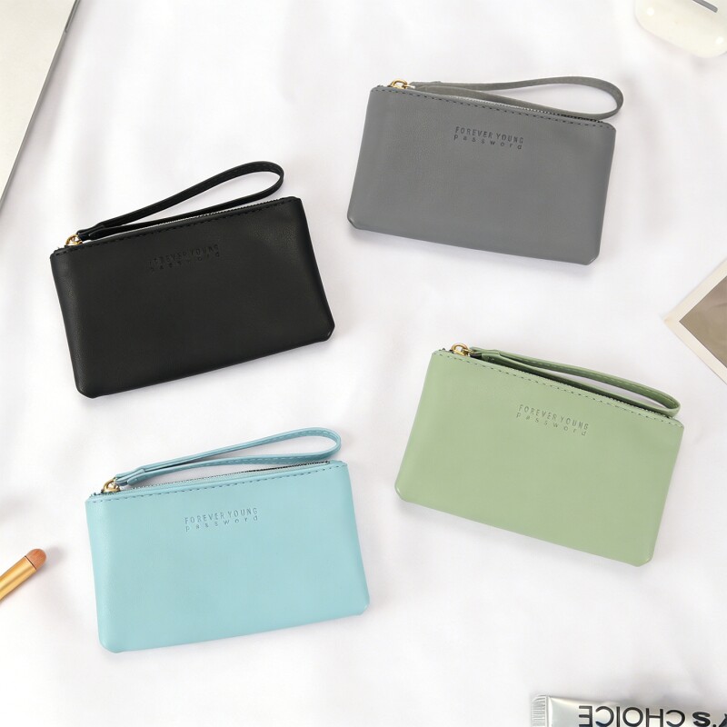 简约女士小钱包韩版小手包纯色多功能大容量零钱包拉链零钱包卡包