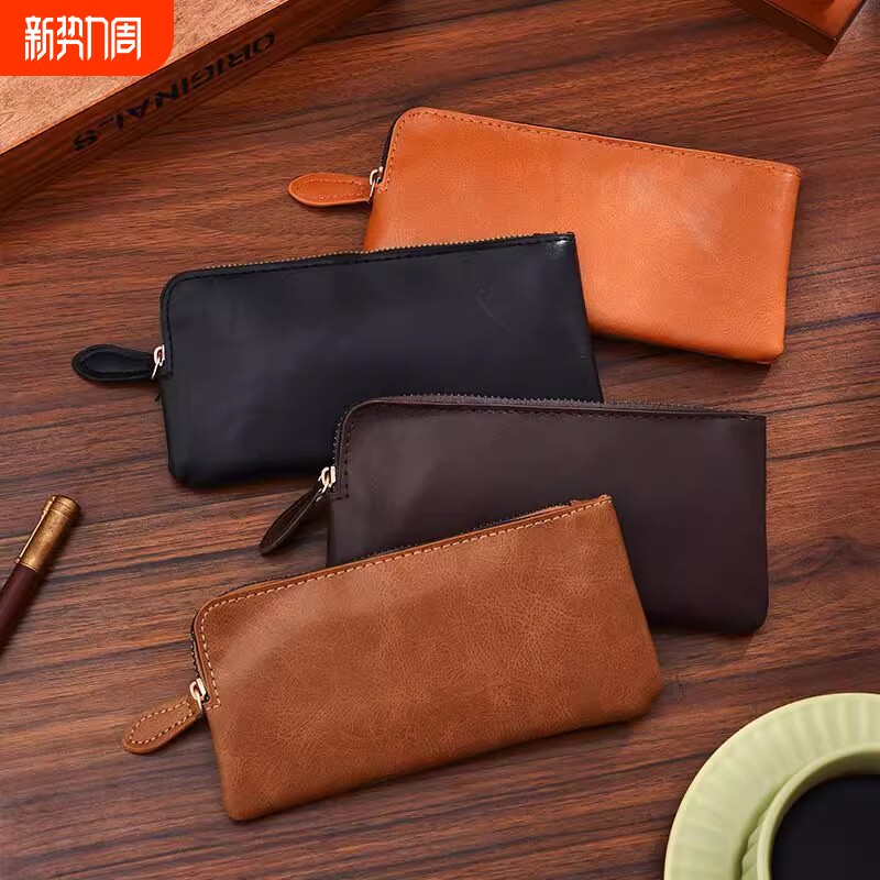 复古男士钱包长款多功能手机包休闲真皮质感手包超薄拉链手拿包