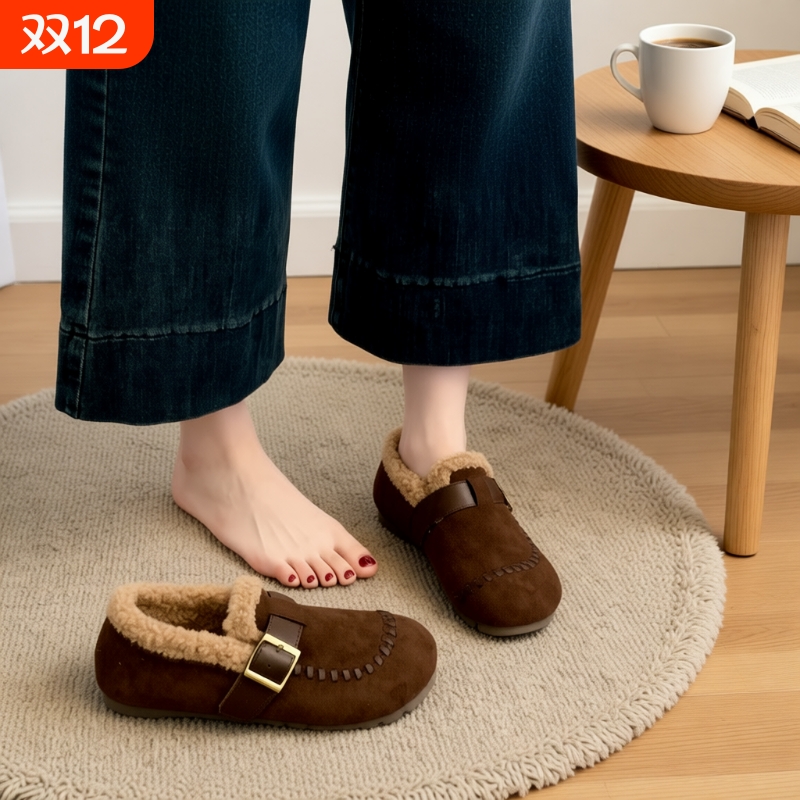 爆款复古休闲勃肯鞋女2025秋冬季新款内增高加绒豆豆鞋毛毛棉鞋子