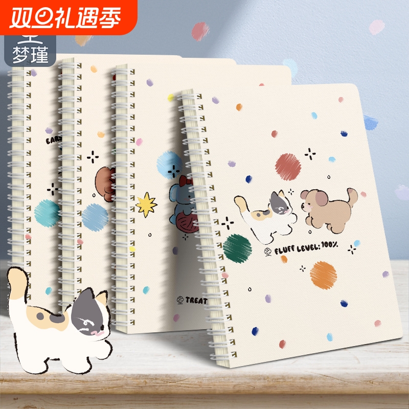 梦瑾2025线圈卡通系新款笔记本本子高颜值加厚学生专用b5课堂考研厚白卡日记线圈本记录a5办公记事本螺旋横线