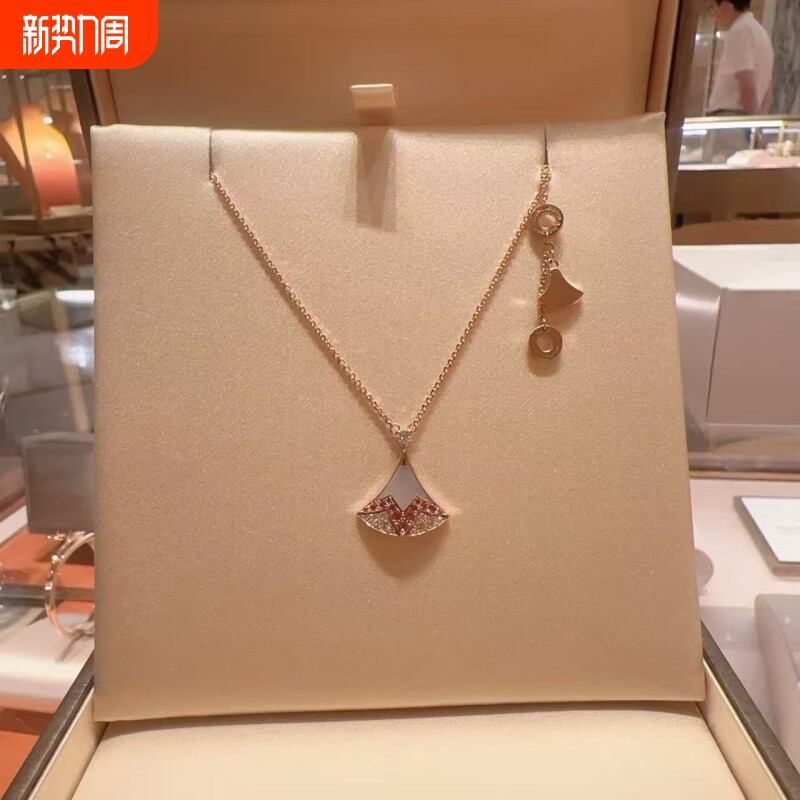 全新品质粉蓝宝粉钻裙子扇子海蓝宝红S925项链七夕送玫瑰金新款