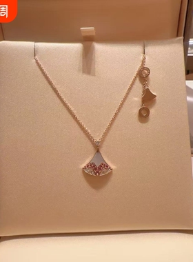 全新品质粉蓝宝粉钻裙子扇子海蓝宝红S925项链七夕送玫瑰金新款