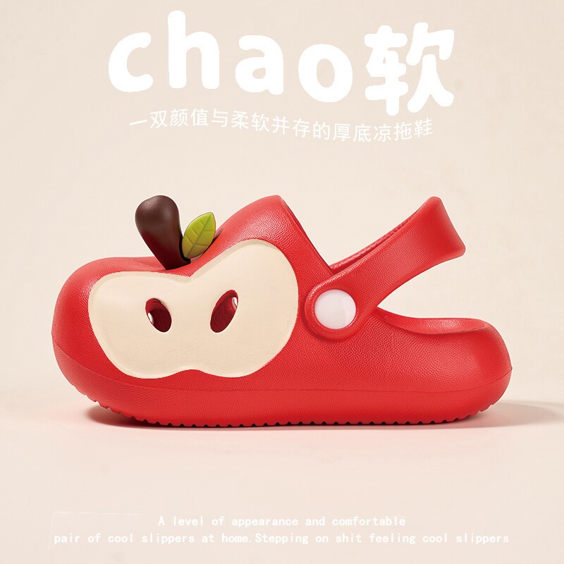 儿童洞洞鞋苹果夏季男女童可爱小孩防滑软底宝宝包头沙滩鞋凉拖鞋