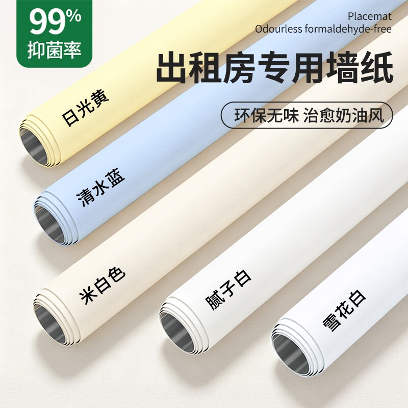 白墙纸自粘防水防潮出租房宿舍墙面改造装饰壁纸贴纸家用墙裙墙贴