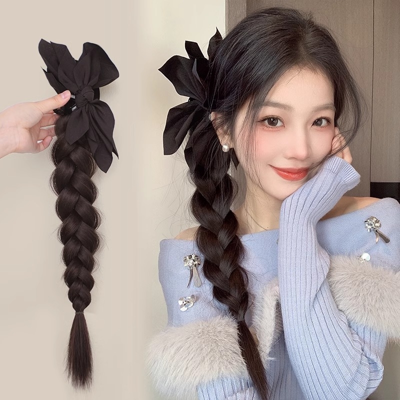 假发抓夹式马尾蝴蝶结拳击麻花辫侧扎高编发仿真真发增加发型发丝