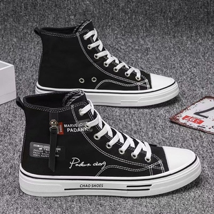 2025秋季新款高帮帆布鞋男黑色百搭休闲潮鞋学生布鞋高邦潮流板鞋